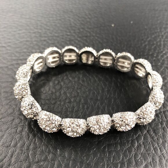Rhinestone Stretch Bracelet Pave Crystal Snowball Bangle Adjustable 6.5 - 7.5 in - Picture 5 of 8